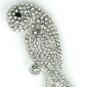 CRYSTAL GLASS RHINESTONE PARROT BROOCH NEW OLD STOCK SILVERTONE CLEAR STONES